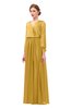 ColsBM Carey Gold Bridesmaid Dresses Long Sleeve A-line Glamorous Split-Front Floor Length V-neck