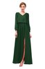 ColsBM Carey Hunter Green Bridesmaid Dresses Long Sleeve A-line Glamorous Split-Front Floor Length V-neck
