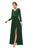 ColsBM Carey Hunter Green Bridesmaid Dresses Long Sleeve A-line Glamorous Split-Front Floor Length V-neck