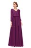 ColsBM Carey Magenta Purple Bridesmaid Dresses Long Sleeve A-line Glamorous Split-Front Floor Length V-neck