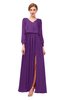 ColsBM Carey Magic Purple Bridesmaid Dresses Long Sleeve A-line Glamorous Split-Front Floor Length V-neck