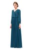 ColsBM Carey Moroccan Blue Bridesmaid Dresses Long Sleeve A-line Glamorous Split-Front Floor Length V-neck
