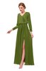 ColsBM Carey Olive Green Bridesmaid Dresses Long Sleeve A-line Glamorous Split-Front Floor Length V-neck