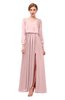 ColsBM Carey Pastel Pink Bridesmaid Dresses Long Sleeve A-line Glamorous Split-Front Floor Length V-neck