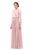ColsBM Carey Pastel Pink Bridesmaid Dresses Long Sleeve A-line Glamorous Split-Front Floor Length V-neck