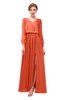 ColsBM Carey Persimmon Bridesmaid Dresses Long Sleeve A-line Glamorous Split-Front Floor Length V-neck