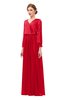 ColsBM Carey Red Bridesmaid Dresses Long Sleeve A-line Glamorous Split-Front Floor Length V-neck