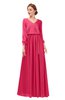 ColsBM Carey Rouge Red Bridesmaid Dresses Long Sleeve A-line Glamorous Split-Front Floor Length V-neck