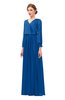 ColsBM Carey Royal Blue Bridesmaid Dresses Long Sleeve A-line Glamorous Split-Front Floor Length V-neck
