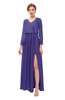 ColsBM Carey Royal Purple Bridesmaid Dresses Long Sleeve A-line Glamorous Split-Front Floor Length V-neck