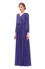 ColsBM Carey Royal Purple Bridesmaid Dresses Long Sleeve A-line Glamorous Split-Front Floor Length V-neck