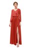 ColsBM Carey Rust Bridesmaid Dresses Long Sleeve A-line Glamorous Split-Front Floor Length V-neck