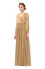 ColsBM Carey Sand Bridesmaid Dresses Long Sleeve A-line Glamorous Split-Front Floor Length V-neck
