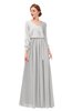ColsBM Carey Silver Gray Bridesmaid Dresses Long Sleeve A-line Glamorous Split-Front Floor Length V-neck