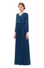 ColsBM Carey Twilight Blue Bridesmaid Dresses Long Sleeve A-line Glamorous Split-Front Floor Length V-neck