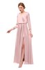 ColsBM Carey Veiled Rose Bridesmaid Dresses Long Sleeve A-line Glamorous Split-Front Floor Length V-neck