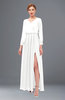ColsBM Carey White Bridesmaid Dresses Long Sleeve A-line Glamorous Split-Front Floor Length V-neck