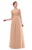 ColsBM Neriah Almost Apricot Bridesmaid Dresses Lace Antique Zipper Boat Floor Length Half Length Sleeve