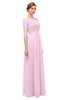 ColsBM Neriah Baby Pink Bridesmaid Dresses Lace Antique Zipper Boat Floor Length Half Length Sleeve