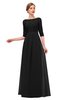 ColsBM Neriah Black Bridesmaid Dresses Lace Antique Zipper Boat Floor Length Half Length Sleeve