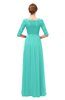 ColsBM Neriah Blue Turquoise Bridesmaid Dresses Lace Antique Zipper Boat Floor Length Half Length Sleeve