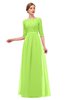 ColsBM Neriah Bright Green Bridesmaid Dresses Lace Antique Zipper Boat Floor Length Half Length Sleeve