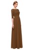 ColsBM Neriah Brown Bridesmaid Dresses Lace Antique Zipper Boat Floor Length Half Length Sleeve