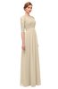 ColsBM Neriah Champagne Bridesmaid Dresses Lace Antique Zipper Boat Floor Length Half Length Sleeve