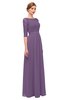 ColsBM Neriah Chinese Violet Bridesmaid Dresses Lace Antique Zipper Boat Floor Length Half Length Sleeve