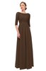 ColsBM Neriah Chocolate Brown Bridesmaid Dresses Lace Antique Zipper Boat Floor Length Half Length Sleeve