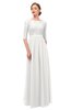 ColsBM Neriah Cloud White Bridesmaid Dresses Lace Antique Zipper Boat Floor Length Half Length Sleeve