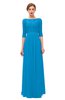 ColsBM Neriah Cornflower Blue Bridesmaid Dresses Lace Antique Zipper Boat Floor Length Half Length Sleeve