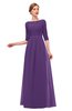 ColsBM Neriah Dark Purple Bridesmaid Dresses Lace Antique Zipper Boat Floor Length Half Length Sleeve