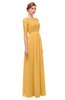 ColsBM Neriah Golden Cream Bridesmaid Dresses Lace Antique Zipper Boat Floor Length Half Length Sleeve