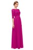 ColsBM Neriah Hot Pink Bridesmaid Dresses Lace Antique Zipper Boat Floor Length Half Length Sleeve