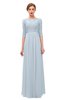 ColsBM Neriah Illusion Blue Bridesmaid Dresses Lace Antique Zipper Boat Floor Length Half Length Sleeve