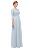ColsBM Neriah Illusion Blue Bridesmaid Dresses Lace Antique Zipper Boat Floor Length Half Length Sleeve