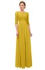 ColsBM Neriah Lemon Curry Bridesmaid Dresses Lace Antique Zipper Boat Floor Length Half Length Sleeve