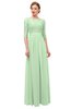 ColsBM Neriah Light Green Bridesmaid Dresses Lace Antique Zipper Boat Floor Length Half Length Sleeve