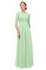 ColsBM Neriah Light Green Bridesmaid Dresses Lace Antique Zipper Boat Floor Length Half Length Sleeve
