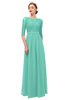 ColsBM Neriah Mint Green Bridesmaid Dresses Lace Antique Zipper Boat Floor Length Half Length Sleeve