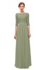 ColsBM Neriah Moss Green Bridesmaid Dresses Lace Antique Zipper Boat Floor Length Half Length Sleeve