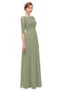 ColsBM Neriah Moss Green Bridesmaid Dresses Lace Antique Zipper Boat Floor Length Half Length Sleeve