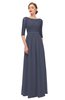 ColsBM Neriah Nightshadow Blue Bridesmaid Dresses Lace Antique Zipper Boat Floor Length Half Length Sleeve