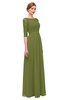ColsBM Neriah Olive Green Bridesmaid Dresses Lace Antique Zipper Boat Floor Length Half Length Sleeve