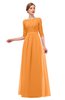 ColsBM Neriah Orange Bridesmaid Dresses Lace Antique Zipper Boat Floor Length Half Length Sleeve