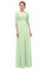 ColsBM Neriah Pale Green Bridesmaid Dresses Lace Antique Zipper Boat Floor Length Half Length Sleeve