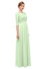 ColsBM Neriah Pale Green Bridesmaid Dresses Lace Antique Zipper Boat Floor Length Half Length Sleeve