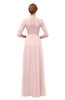ColsBM Neriah Pastel Pink Bridesmaid Dresses Lace Antique Zipper Boat Floor Length Half Length Sleeve