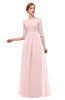 ColsBM Neriah Pastel Pink Bridesmaid Dresses Lace Antique Zipper Boat Floor Length Half Length Sleeve